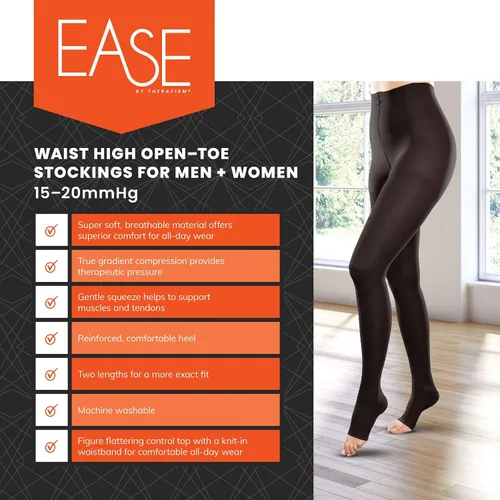 Vista 4 de Ease - Medias de compresión suaves y opacas con punta abierta, 15-20 mmHg