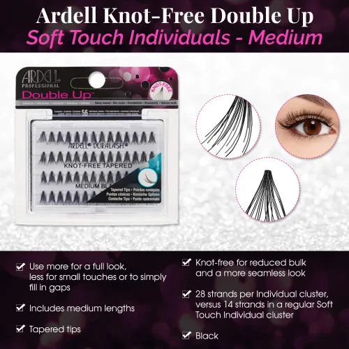 Vista 3 de Ardell Pestañas individuales suaves al tacto, color negro medio, pestañas postizas sin nudos, extensiones de pestañas de aspecto natural, 56 racimos