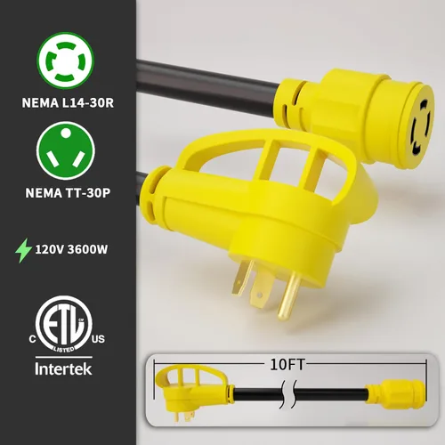 Vista 2 de POWGRN Cable de alimentación RV de 10 pies, cable de extensión de generador
