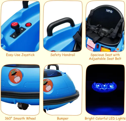 Vista 5 de Coche de parachoques eléctrico para niños de 12 V con control remoto, giro Azul
