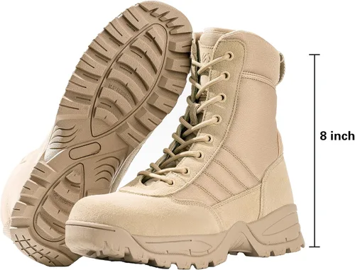 Vista 7 de Botas militares tácticas de trabajo para hombre, de piel negra, impermeables, para motocicleta, combate, militar, con cremallera lateral