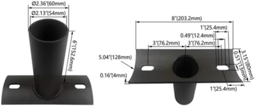Vista 3 de Adaptador de espiga lateral de bronce para poste redondo, soporte de montaje deslizante OD de 2-3/8 pulgadas, brazo horizontal de acero resistente
