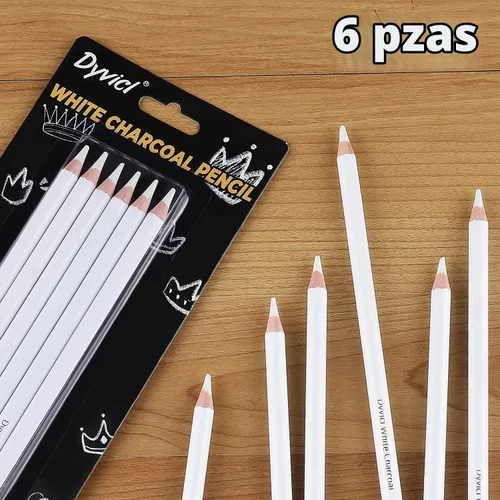 Vista 2 de Dyvicl Juego de 6 lápices de carbón blanco para dibujar, dibujo, sombreado, mezcla
