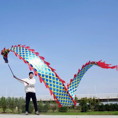 Vista 3 de 26.2 ft (26.2 pies) cuadrado de ejercicio de danza de dragón Poi con cabeza de dragón 3D y cuerda oscilante, conjunto de cinta fluida Wulong de LED