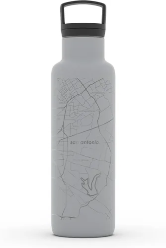 Vista 107 de Well Told Botella de agua aislada con mapa de Washington DC grabado, botella de acero inoxidable grabada (21 onzas, blanco) botella aislada de mapa