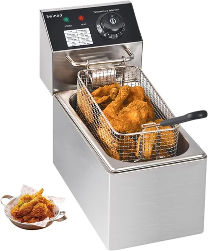 Vista 10 de Freidora comercial profunda con cestas, 3400W 12.7QT/12L de acero inoxidable engrosado para mostrador, freidora eléctrica de aceite de gran