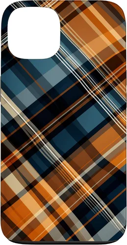 Vista 7 de Funda para iPhone 16 Navy Black and Orange Plaid Halloween Otoño Calabazas