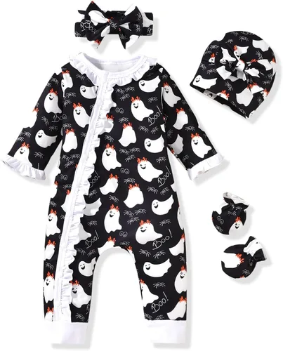 Vista 26 de Aalizzwell Mameluco para bebés niñas, traje de otoño invierno con accesorios Guepardo