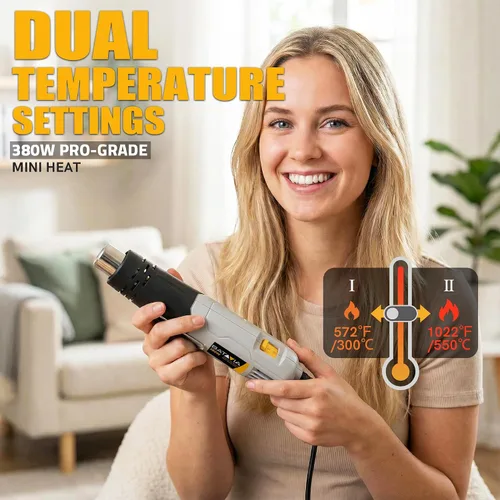 Vista 7 de BATAVIA - Pistola de aire caliente de calor rápido de 380 W con tecnología de calor uniforme y fusibles de doble protección, 2 temperaturas