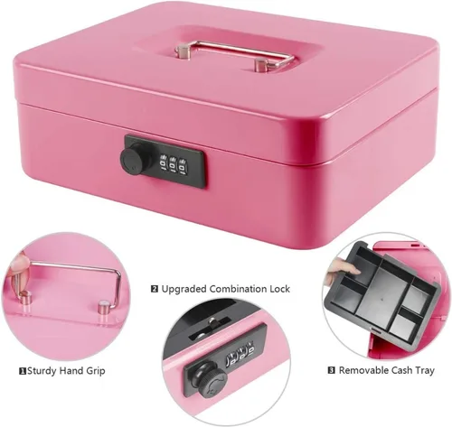 Vista 2 de para KYODOLED Safe Metal Cash/Box con cerradura de combinación, bandeja para Secu