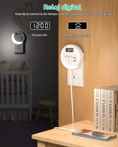 Vista 4 de Alitayee Luz nocturna LED, luces nocturnas enchufables a la pared, luz nocturna inteligente con sensor de luz nocturna con cargador USB C