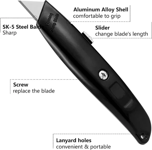 Vista 4 de DIYSELF Paquete de 2 cortadores retráctiles con 10 hojas de cuchillo utilitario, cuchillas afiladas de acero SK5, cortadores de caja para cartón