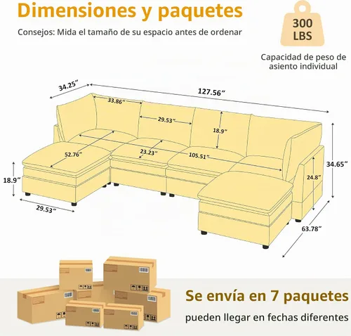 Vista 2 de VANOMi - Sofá seccional modular en forma de U para sala de estar, sofá cama moderno extragrande con asiento profundo de doble capa de almohadón tipo