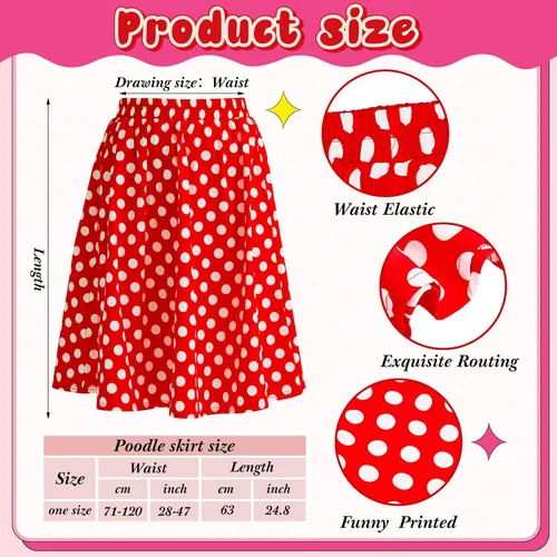 Vista 2 de Shinymoon 50s Costumes for women 1950s Vintage Outfits Polka Dot Skirt Dress Scarf Headband Sock Costume for Halloween Party
