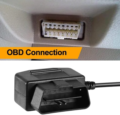 Vista 2 de Cable de alimentación OBD2 OBD para cámara de salpicadero, MarsPro OBD a Mini USB OBDII adaptador cable de carga de cable duro 24 horas