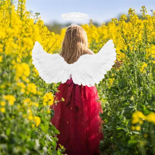 Vista 7 de Yieeonc Angel Wings and Halo Adult Feather Angel Wings Costume for Kids Women Girls Halloween Cosplay Costumes