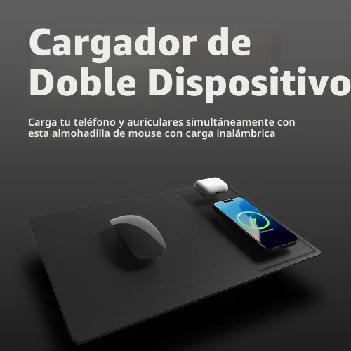 Vista 2 de POUT H3 PRO Dual Qi - Alfombrilla de mouse de carga inalámbrica dual para teléfonos inteligentes y auriculares, superficie lisa con base
