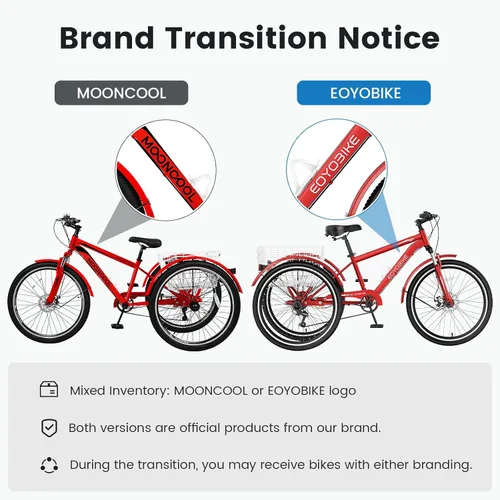 Vista 6 de MOPHOTO Triciclo de montaña para adultos, bicicleta de 3 ruedas de 7 velocidades para adultos/hombres/mujeres, 24/26/27.5 pulgadas, triciclo