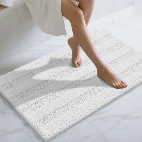 Vista 45 de Yimobra Tapetes de baño lavables, de chenilla súper suave y absorbente, para suelo y alfombra, de secado rápido, antideslizante, para bañera y Beige