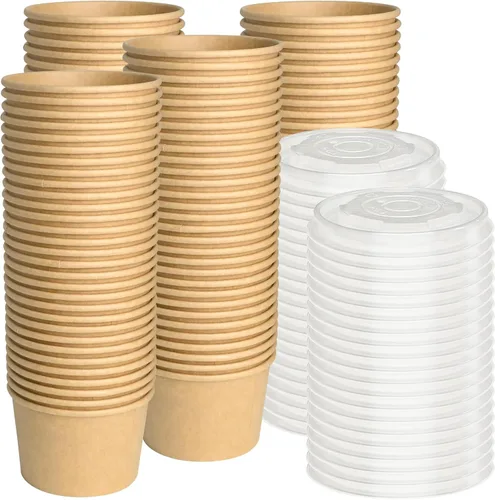 Vista 9 de ESSENTIAL Tazas de helado de papel, 50 piezas 8 onzas Cuencos desechables para postres para alimentos calientes o fríos, tapas no incluidas