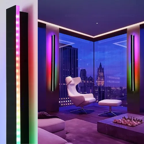 Vista 5 de Lámpara de pared LED moderna de tira larga para exteriores, aplique de pared rectangular, negro, elegante acrílico blanco esmerilado, IP65
