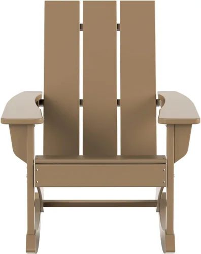 Vista 6 de HDPE Shoreside - Silla mecedora moderna Adirondack de polietileno (juego de 2), madera envejecida Roble (Weathered Wood)
