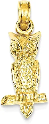 Vista 9 de Collar con colgante de búho 3D de oro amarillo de 14 quilates, joyería fina para mujer, regalos para ella