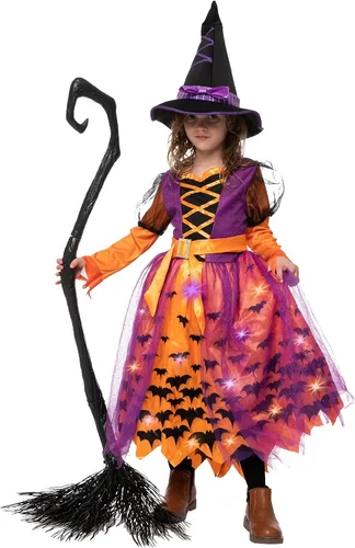 Vista 3 de Spooktacular Creations - Disfraz de bruja de Halloween con luces y sombrero para niñas Talla S de 5 a 7 años