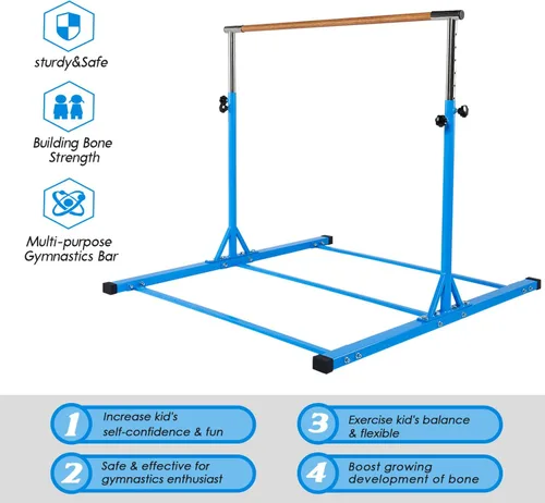 Vista 5 de Dai&F Barra de gimnasia para niños, barras de gimnasia de 3 a 5 pies para el hogar con 1-11 niveles de altura ajustable, barra de entrenamiento
