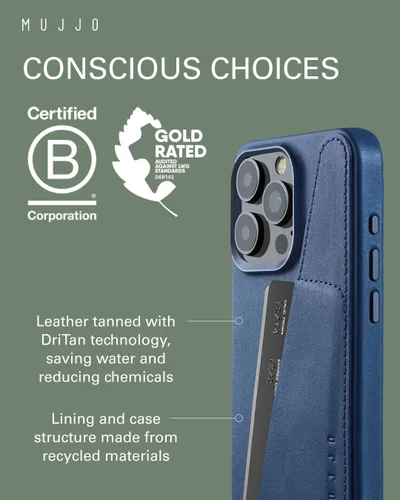 Vista 3 de Mujjo Funda de cuero tipo cartera para teléfono Compatible con iPhone 15 Pro Max Compatible con MagSafe Funda de cuero europeo de primera calidad