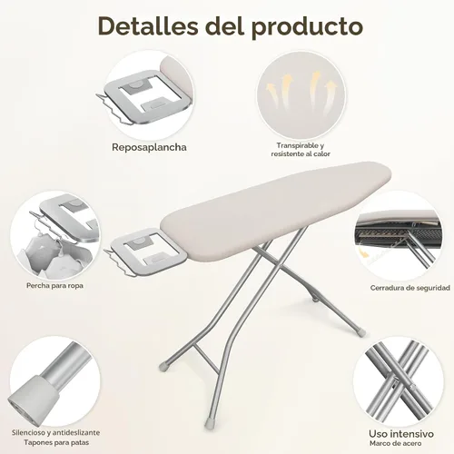 Vista 6 de Yaheetech Tabla de planchar plegable, tabla de planchar resistente con 9 alturas ajustables, cubierta de 4 capas y reposaplancha de seguridad, tabla