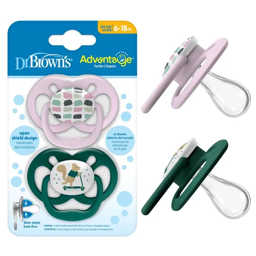 Vista 17 de Dr. Brown's Advantage Glow-in-the-Dark Baby Pacifier, Fully Symmetrical Soother with Soft Silicone Bulb, Blue Nature, 6-18m, BPA Free, 2 Pack