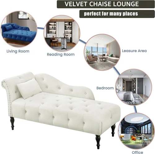 Vista 3 de Anwick Chaise Lounge - Silla reclinable tapizada para interiores, moderna y tapizada para sala de estar, dormitorio, sofá cama (blanco)