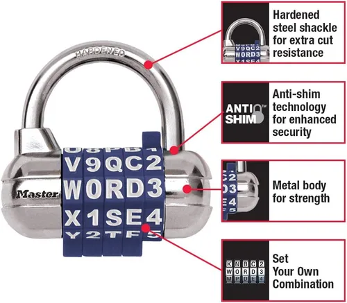 Vista 3 de Master Lock Candado, establece tu propio candado de combinación de palabras, 2-1/2 pulgadas de ancho, negro, 1534DBLK