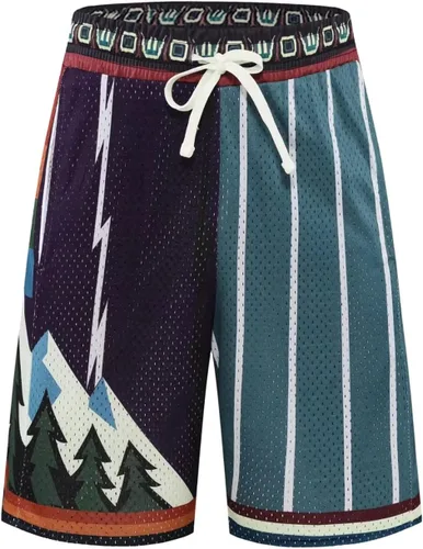 Vista 2 de BOOMLEMON Pantalones cortos de baloncesto para hombre, pantalones cortos de entrenamiento de gimnasio, pantalones cortos deportivos de malla