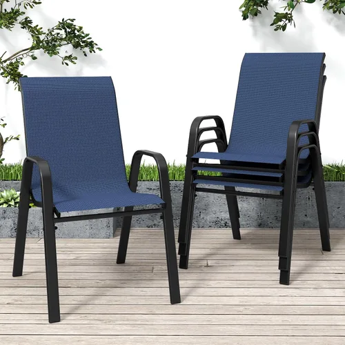 Vista 22 de Sillas de patio, sillas de comedor apilables para todo tipo de clima, tela de textileno y marco de metal, juego de sillas para exteriores para patio