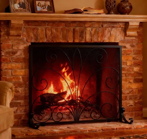 Vista 2 de Fire Beauty Pantalla para chimenea, hierro forjado hecho a mano, malla de metal para fuegos de horno, protector de chispas seguro, accesorios