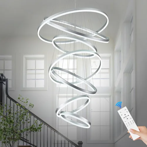 Vista 83 de Benkut Lámpara de Araña de Anillo LED Moderna Negra para Comedor, Lámpara de Araña de Techo Circular Empotrada Regulable con Control Remoto