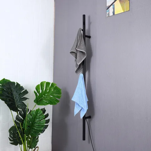 Vista 4 de Calentador de toallas eléctrico, toallero térmico con 3 ganchos, interruptor LED de acero inoxidable 304, calentador de toallas de baño montado