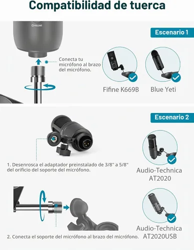 Vista 6 de InnoGear Soporte de brazo para micrófono, brazo de micrófono resistente, soporte de micrófono de suspensión con brazo de tijera boom con clip