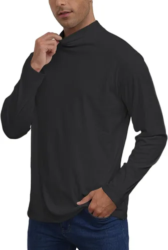 Vista 2 de Camisetas casuales de cuello alto falso para hombre, manga larga, térmicas, elásticas, básicas, ligeras, camisetas