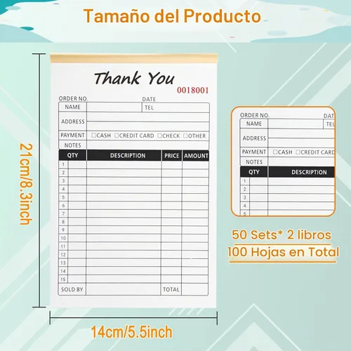 Vista 3 de Libro de recibos con cartón de 2 partes sin carbono, formularios de pedido para pequeñas empresas