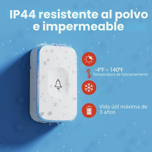 Vista 4 de Timbre inalámbrico de puerta de 1200 pies para el hogar con luz intermitente para discapacidad auditiva, 1 botón de batería y 3 receptores 1 botón