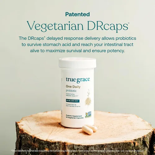 Vista 4 de True Grace One Daily Probiotic - 30 cápsulas vegetarianas - 90 mil millones de UFC - Mezcla de apoyo para la salud intestinal, digestiva e