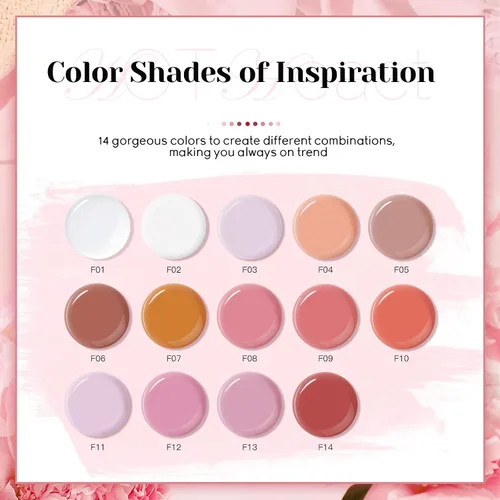 Vista 3 de JEWHITENY Kit de 14 piezas de gel de uñas poli, kit de gel de extensión poli, kit de iniciación con solución deslizante, juego de extensión
