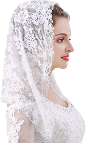 Vista 37 de Velo de mantilla de encaje suave y cómodo, 7 colores, estilo español, velo de encaje, cubierta de cabeza, forma de D
