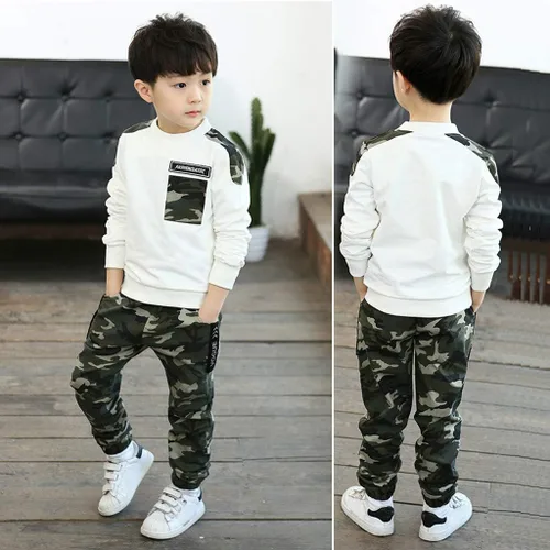Vista 5 de Conjunto de ropa de otoño de 2 piezas para bebés y niños pequeños, sudadera de manga larga + pantalones de camuflaje