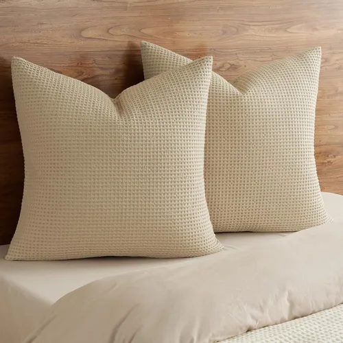 Vista 23 de PHF Funda de almohada 100% algodón con tejido de gofre, 22 x 22 pulgadas, sin relleno, paquete de 2 elegantes fundas de almohada cuadradas