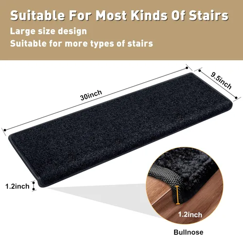 Vista 3 de PURE ERA Bullnose - Juego de peldaños de alfombra para escaleras sin cinta, antideslizantes, protectores de escaleras para interiores, alfombras