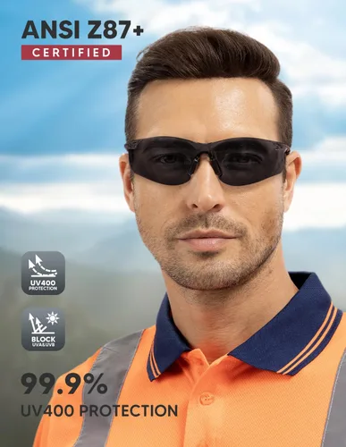 Vista 26 de Paquete de 3 lentes de seguridad tintados ámbar: lente de policarbonato antiarañazos con certificación ANSI Z87.1, protección UV para construcción